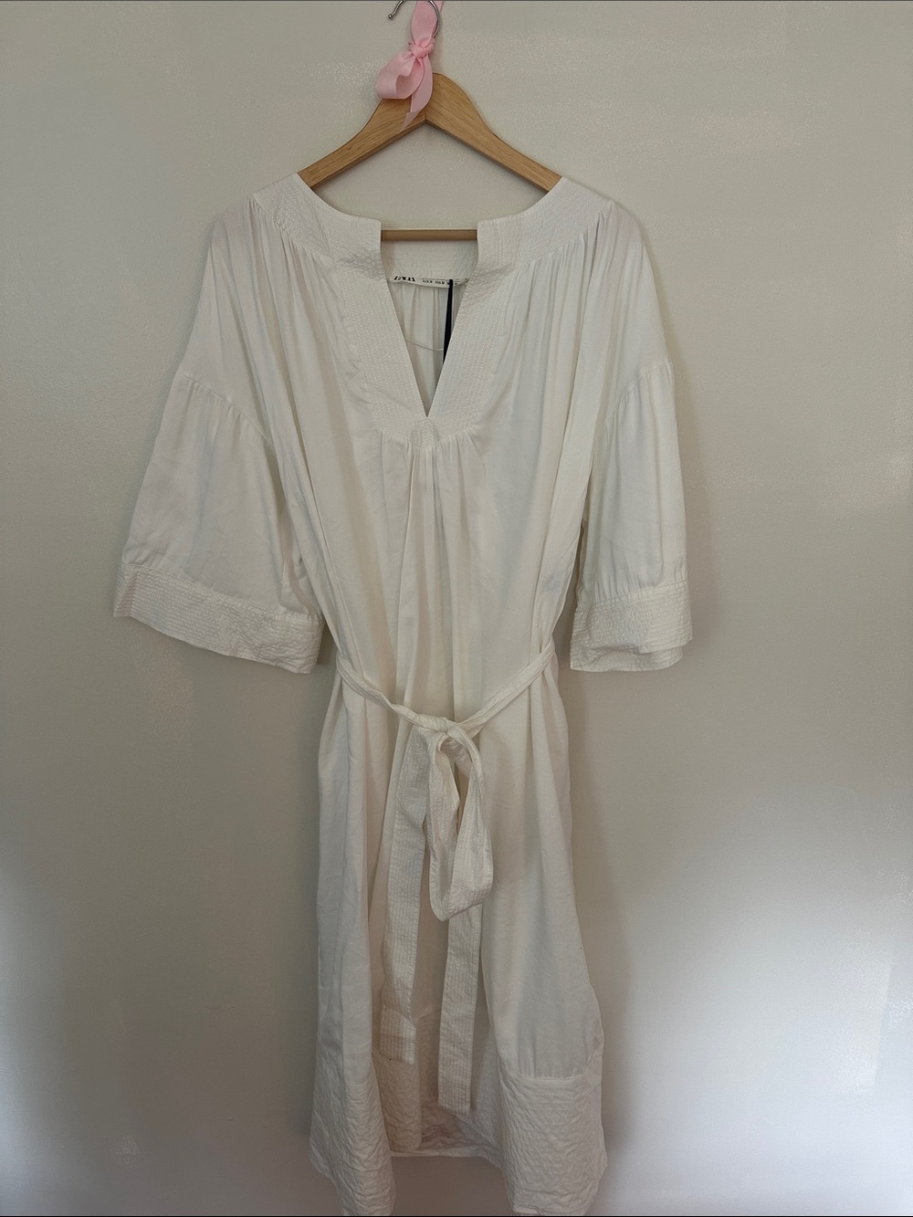 Zara White Long-Sleeve Belted Tunic Dress